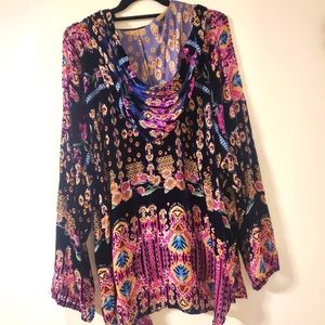 Johnny Was Hooded Velvet Tunic Multi Colored Size XL